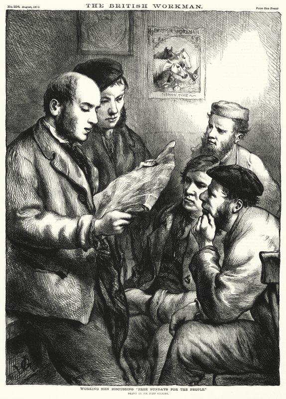 Robotnicy dyskutujący o „Wolnych Niedzielach dla Ludu” (rycina) autorstwa John (after) Gilbert
