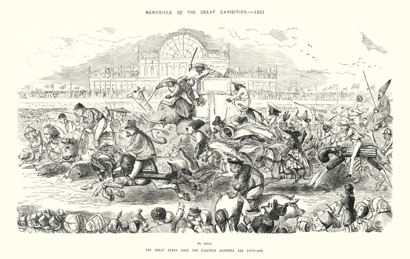 Pomniki Wielkiej Wystawy 1851, The Great Derby Race for osiemnaście pięćdziesiąt jeden (rycina) autorstwa John (after) Leech