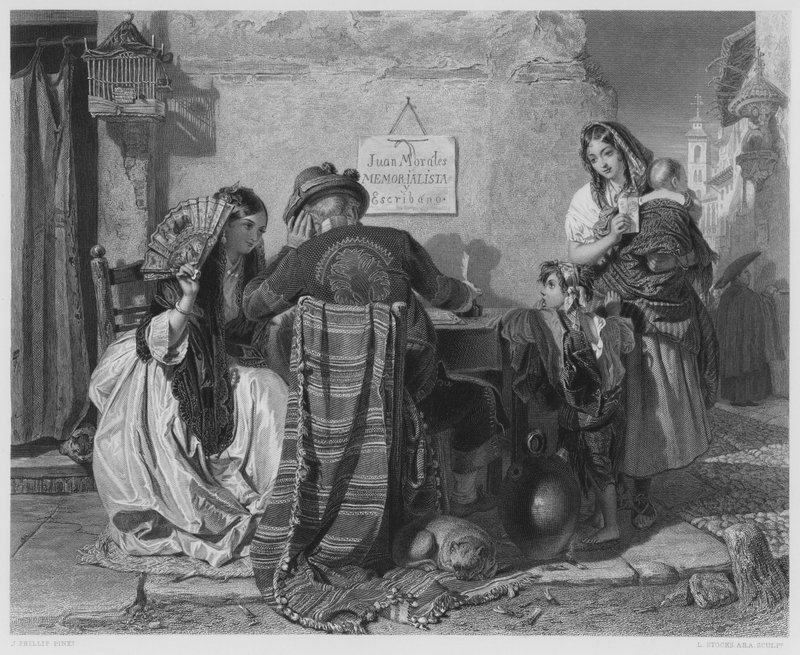 The Letter Writer, Sewilla, ze zdjęcia w Royal Collection (rycina) autorstwa John (after) Phillip
