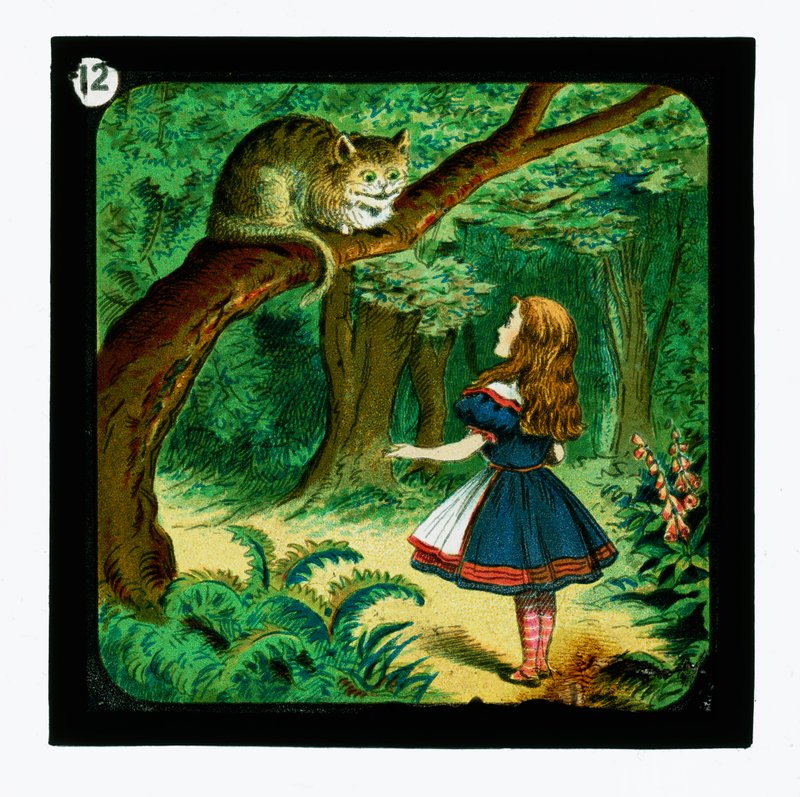 Alicja w Krainie Czarów, kolorowe slajdy do latarni (zjeżdżalnia z latarnią) autorstwa John (after) Tenniel