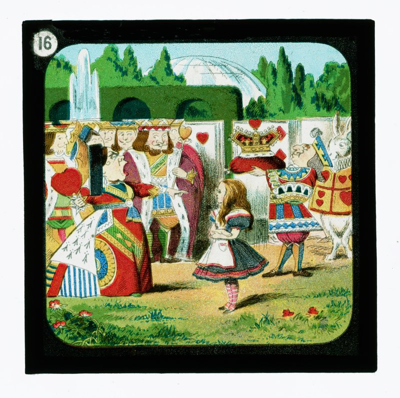 Alicja w Krainie Czarów, kolorowe slajdy do latarni (zjeżdżalnia z latarnią) autorstwa John (after) Tenniel