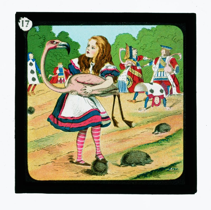 Alicja w Krainie Czarów, kolorowe slajdy do latarni (zjeżdżalnia z latarnią) autorstwa John (after) Tenniel