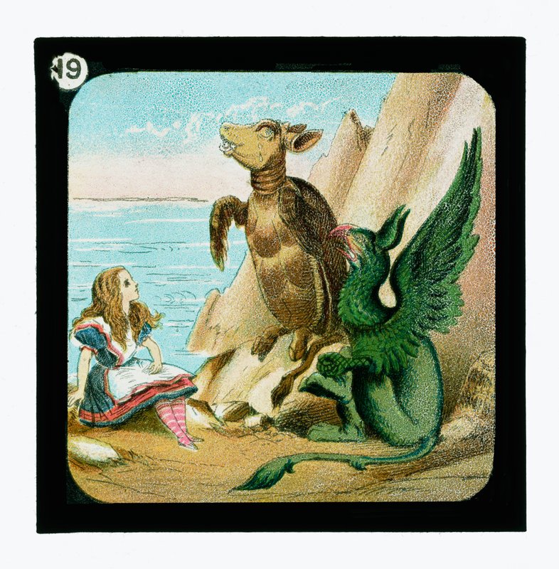 Alicja w Krainie Czarów, kolorowe slajdy z latarnią (zjeżdżalnia z latarnią) autorstwa John (after) Tenniel