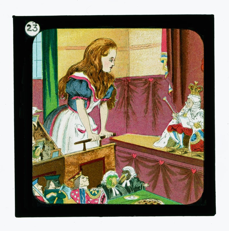 Alicja w Krainie Czarów, kolorowe slajdy z latarnią (zjeżdżalnia z latarnią) autorstwa John (after) Tenniel