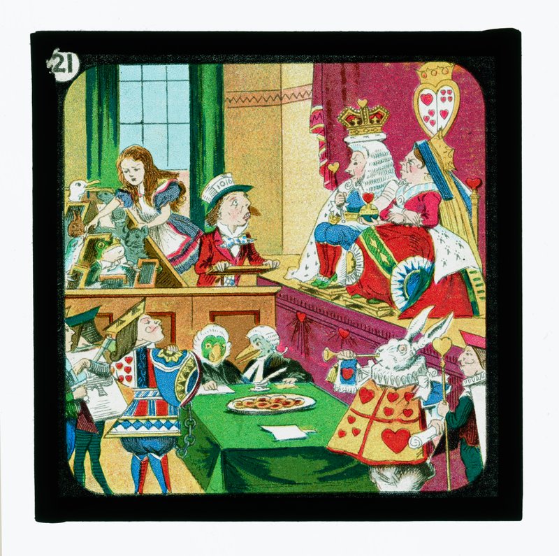 Alicja w Krainie Czarów, kolorowe slajdy z latarnią (zjeżdżalnia z latarnią) autorstwa John (after) Tenniel