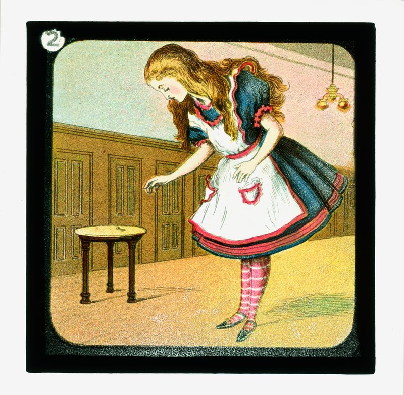 Alicja w Krainie Czarów, kolorowe slajdy z latarnią (zjeżdżalnia z latarnią) autorstwa John (after) Tenniel