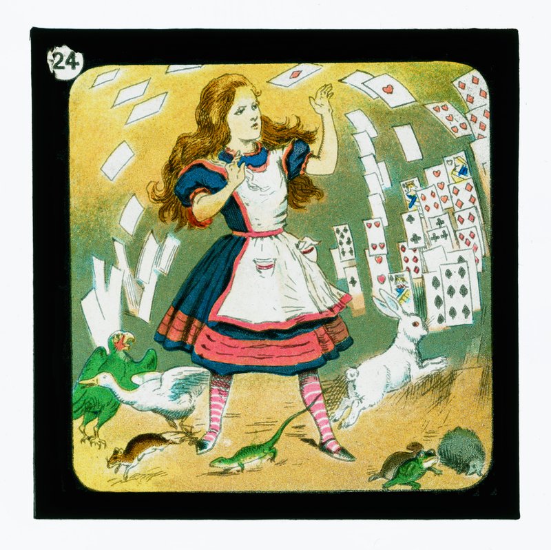 Alicja w Krainie Czarów, kolorowe slajdy z latarnią (zjeżdżalnia z latarnią) autorstwa John (after) Tenniel