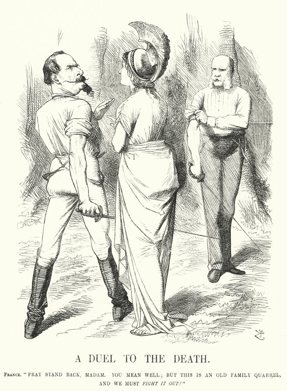 Punch cartoon: Pojedynek na śmierć - wojna francusko-pruska (rycina) autorstwa John (after) Tenniel