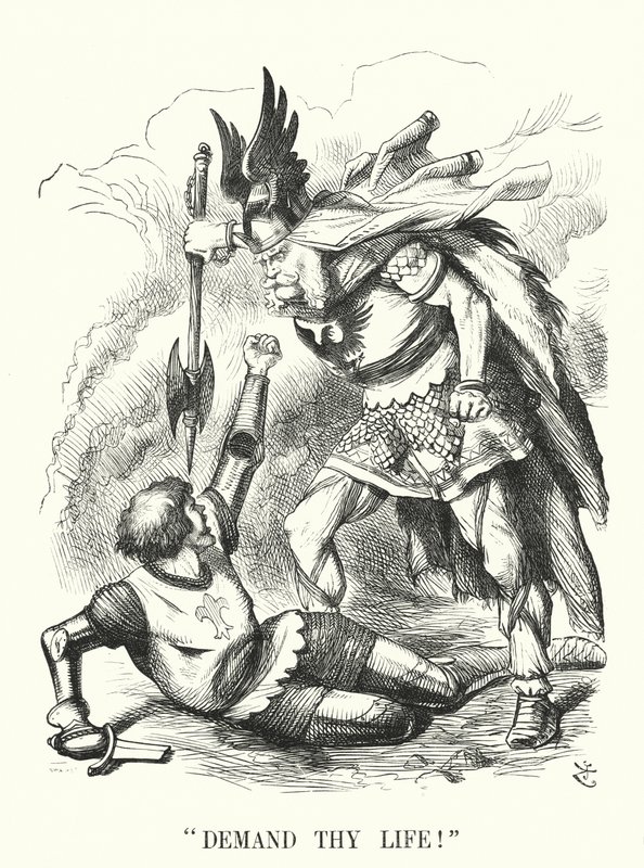 Punch cartoon: Żądaj swojego życia! - Klęska Francji w wojnie francusko-pruskiej (rycina) autorstwa John (after) Tenniel