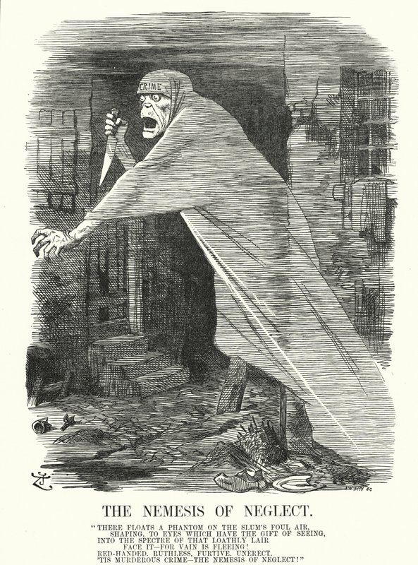 Punch cartoon: The Nemesis of Neglect - bieda i przestępczość w Londynie w czasach morderstw Kuby Rozpruwacza (rycina) autorstwa John (after) Tenniel