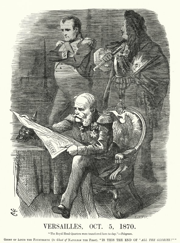Karykatura: Wersal, 5 października 1870 - upokorzenie Francji w wojnie francusko-pruskiej (rycina) autorstwa John (after) Tenniel