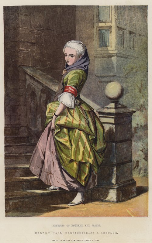 Piękności Anglii i Walii, Haddon Hall, Derbyshire (chromolitho) autorstwa John Absolon