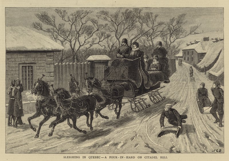 Sanie w Quebecu, czwórka na Wzgórzu Cytadeli autorstwa John Charles Dollman