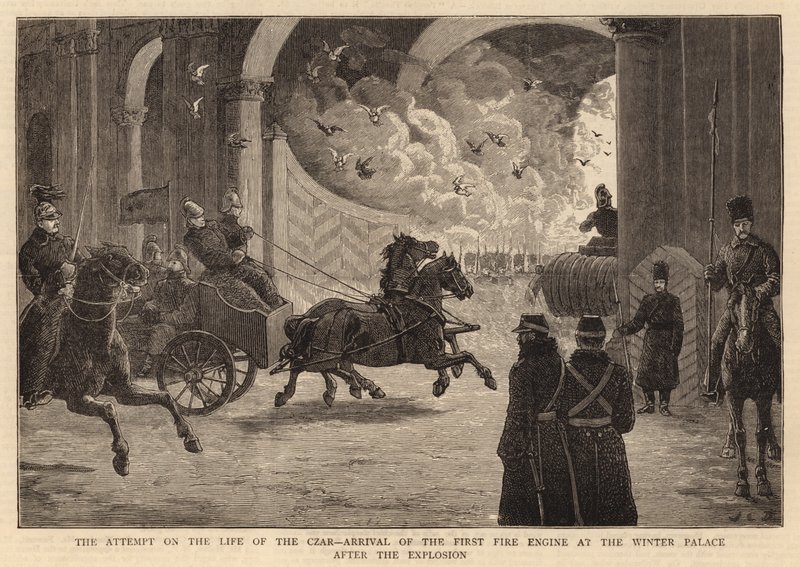Próba życia cara, przybycie pierwszej lokomotywy do Pałacu Zimowego po wybuchu autorstwa John Charles Dollman