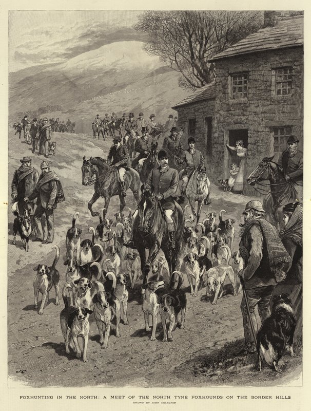 Polowanie na lisy na północy, spotkanie Foxhoundów z North Tyne na Wzgórzach Granicznych autorstwa John Charlton