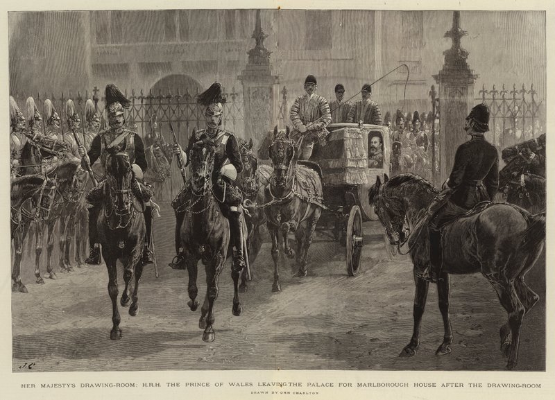 Salon Jej Królewskiej Mości, Jego Wysokość Książę Walii opuszcza Pałac do Marlborough House po Salonie autorstwa John Charlton