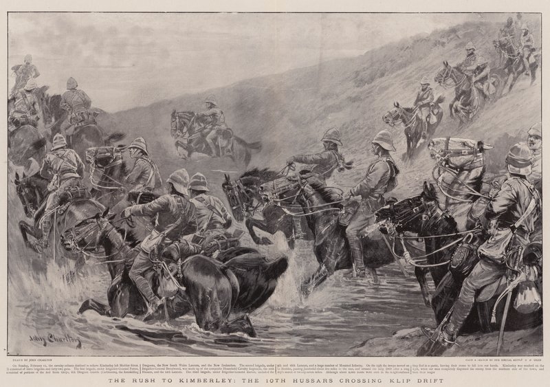 Rush do Kimberley, 10. Hussars przekraczający Klip Drift autorstwa John Charlton