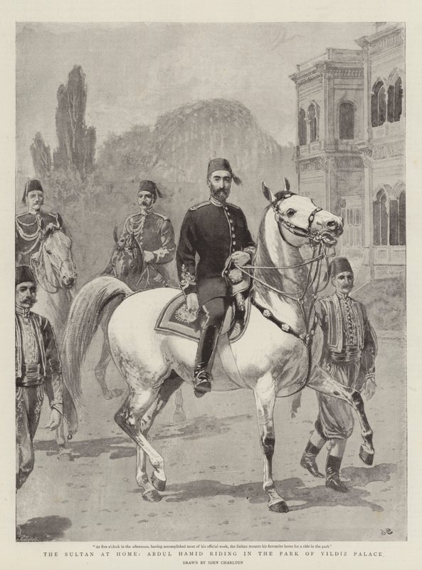 Sułtan w domu, Abdul Hamid jedzie w parku Yildiz Palace autorstwa John Charlton