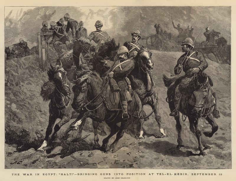 Wojna w Egipcie, Halt!, sprowadzenie Guns na pozycje w Tel-el-Kebir, 13 września autorstwa John Charlton