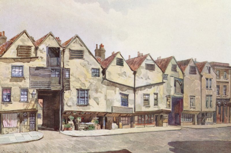 Zaginiony Londyn: Starożytne kamienice na Bermondsey Street (kolorowa litografia) autorstwa John Crowther