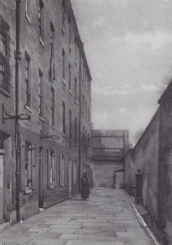 Zaginiony Londyn: Marshalsea Place, część więzienia dla dłużników (litografia) autorstwa John Crowther