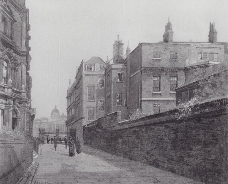 Zaginiony Londyn: Przejście w Spring Gardens z Trafalgar Square do Mall (litografia) autorstwa John Crowther
