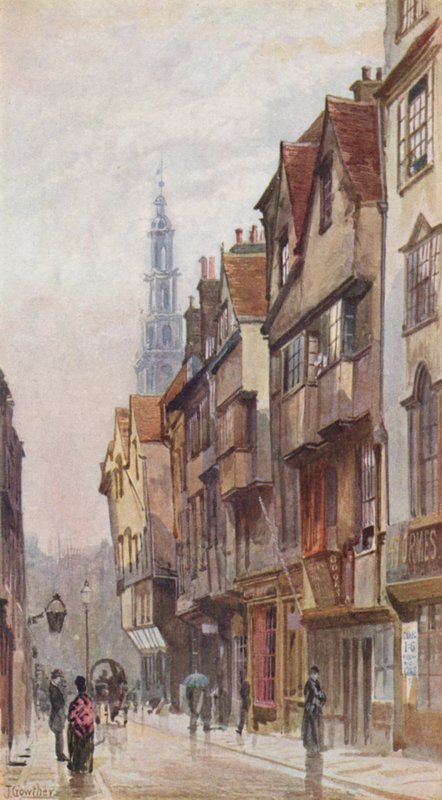 Zaginiony Londyn: Wych Street, patrząc na wschód od New Inn Gateway (kolorowa litografia) autorstwa John Crowther
