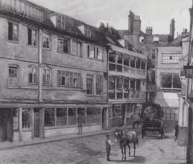 Zaginiony Londyn: Podwórze George Inn, Borough (litografia) autorstwa John Crowther