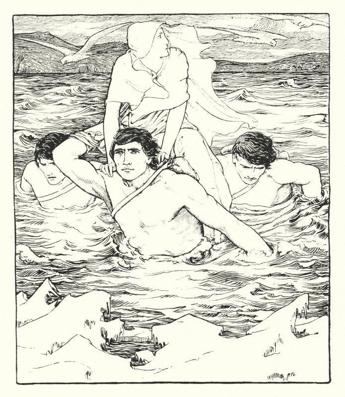 Ilustracja do książki "Historia Deirdre" (litografia) autorstwa John Dickson Batten