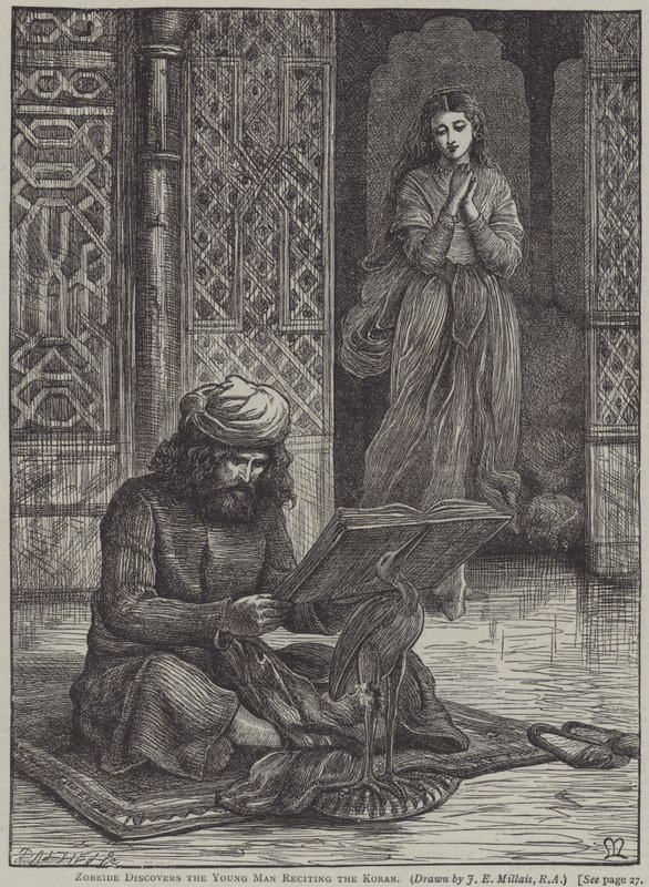 Zobeide odkrywa młodego mężczyznę recytującego Koran (rycina) autorstwa John Everett (after) Millais