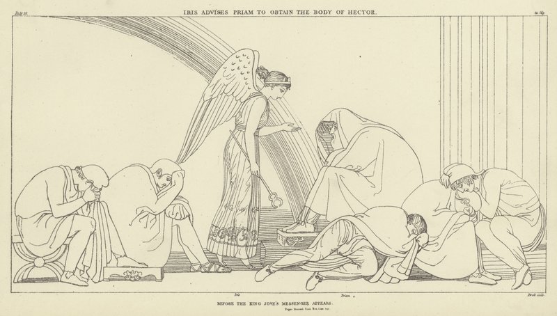 Iris radzi Priamowi, aby zdobył ciało Hectora autorstwa John Flaxman