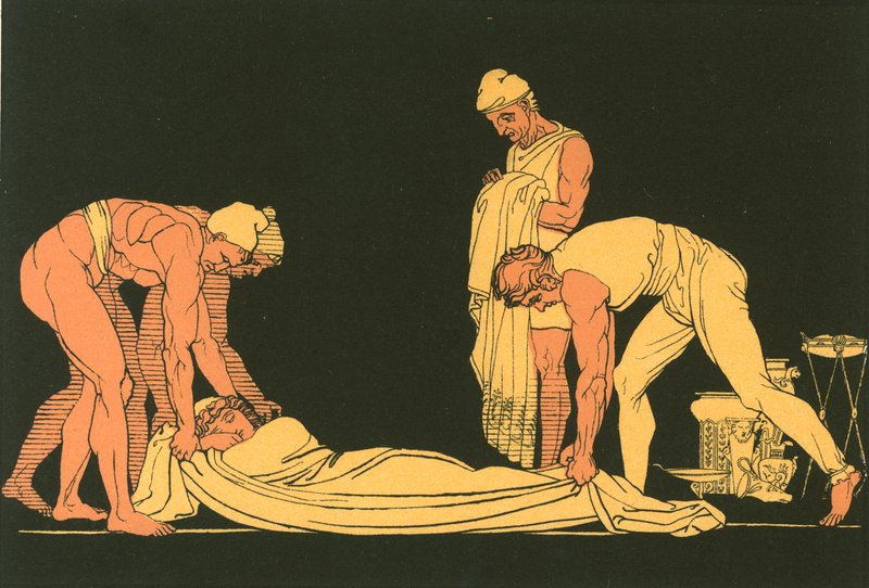Ulisses śpi ułożony na własnym wybrzeżu przez żeglarzy z Phaeacian autorstwa John Flaxman