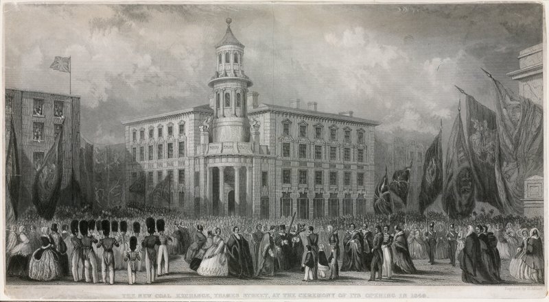 Nowa Giełda Węgla, Thames Street, podczas ceremonii jej otwarcia w 1849 r. autorstwa John Francis Salmon