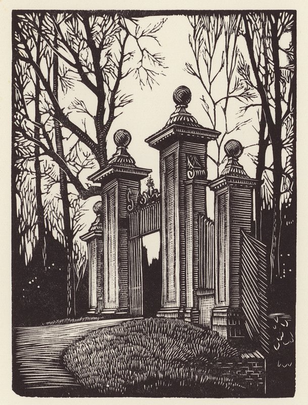 Cambridge: Clare Gates (drzeworyt) autorstwa John Frederick Greenwood