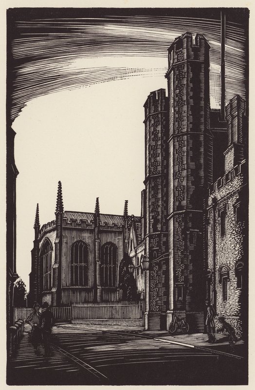 Cambridge: Brama św. Jana i wschodnia część kaplicy Trójcy Świętej (drzeworyt) autorstwa John Frederick Greenwood