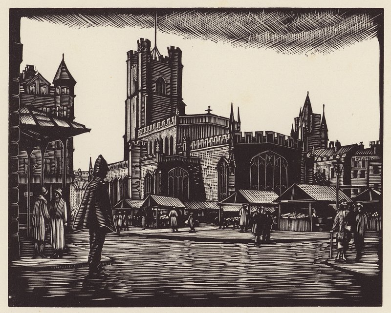 Cambridge: Rynek (drzeworyt) autorstwa John Frederick Greenwood