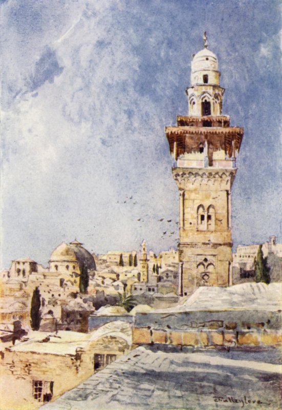 Minaret w północno-zachodnim rogu obszaru świątyni (kolor lito) autorstwa John Fulleylove