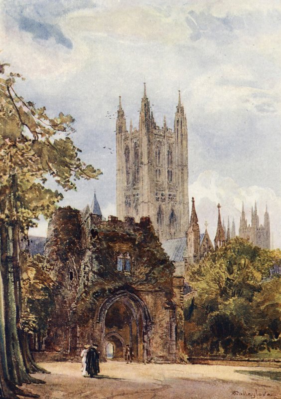 Dzwon Harry Tower, katedra w Canterbury (kolorowa litografia) autorstwa John Fulleylove