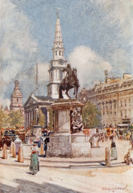 Charing Cross, z figurą Karola I i św. Marcina w Polach autorstwa John Fulleylove