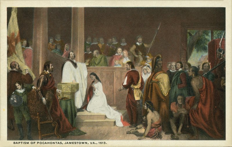 Chrzest Pocahontas, Jamestown, Wirginia autorstwa John Gadsby (after) Chapman