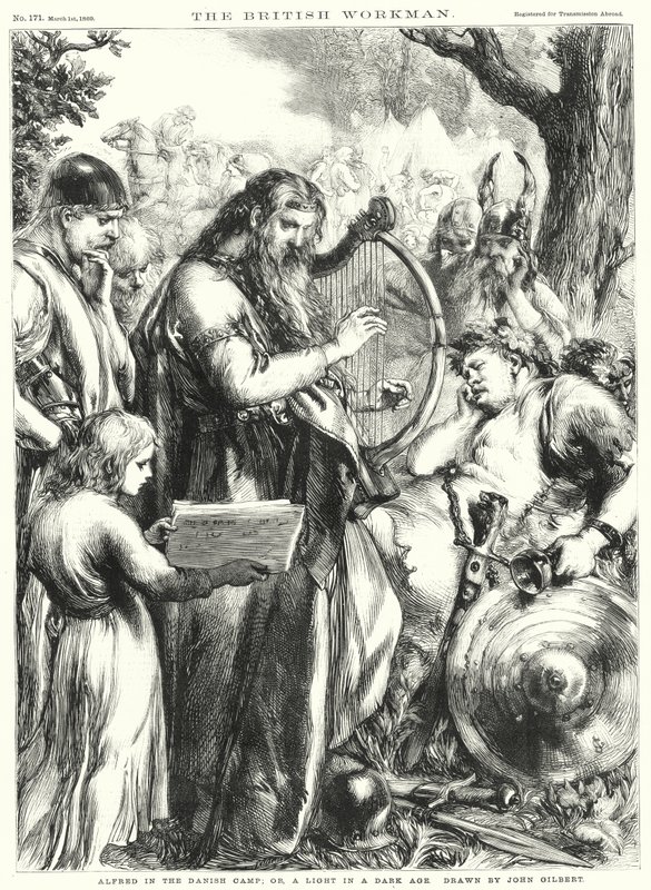 Alfred w obozie duńskim; lub Światło w Ciemnym Wieku (rycina) autorstwa John Gilbert