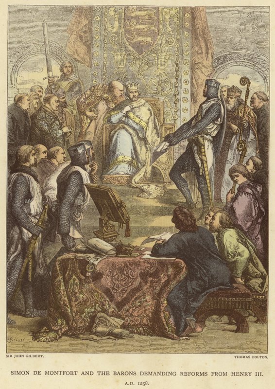 Szymon de Montfort i baronowie żądający reform od Henryka III, 1258 rne autorstwa John Gilbert