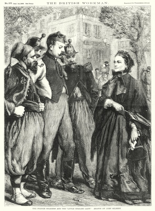 Francuscy żołnierze i „Mała Angielska Dama” (rycina) autorstwa John Gilbert