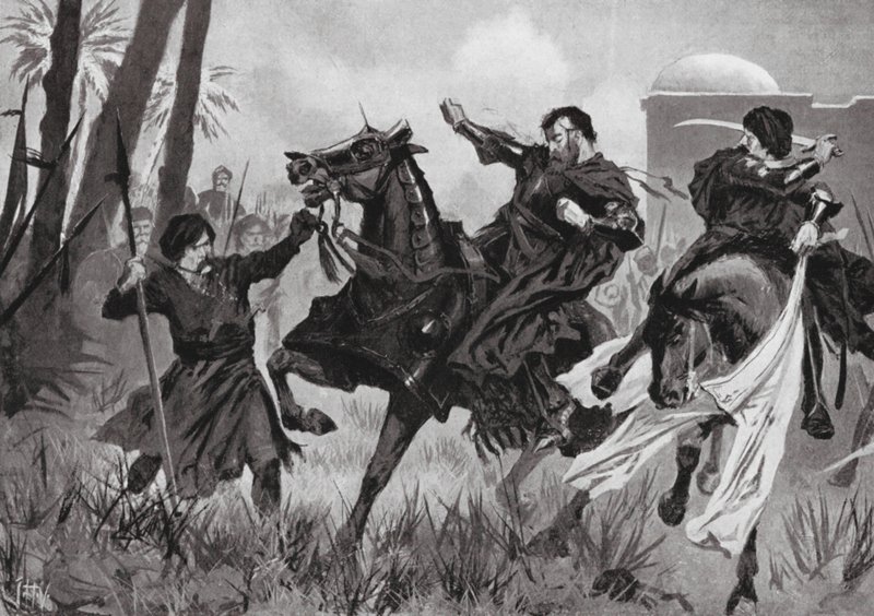 Klęska i śmierć Sebastiana I w bitwie pod Alcazar (litografia) autorstwa John Harris Valda