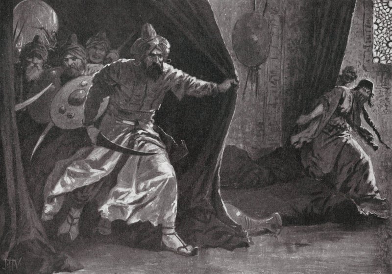 Bunt gwardii królewskiej w Damaszku (litografia) autorstwa John Harris Valda