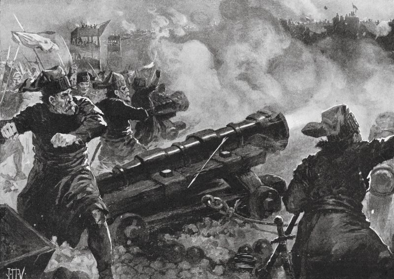 Oblężenie Konstantynopola przez Turków (litografia) autorstwa John Harris Valda