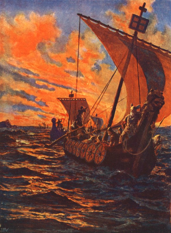 Powrót wikingów (kolorowa litografia) autorstwa John Harris Valda