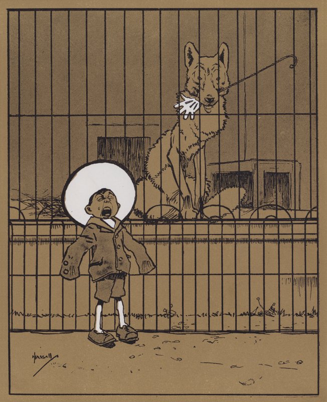 „Goście, którzy wkładają ręce przez szyny, powinni zobaczyć, jak je odzyskają” (kolor lito) autorstwa John Hassall