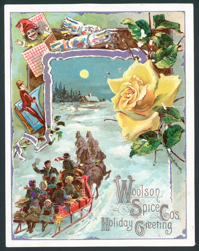 Kartka świąteczna Woolson Spice Company (chromolitho) autorstwa John Henry Bufford