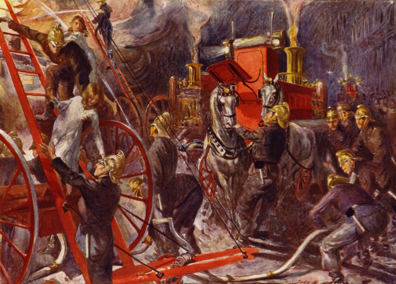 Straż pożarna przy pracy (litografia kolorowa) autorstwa John Henry Frederick (after) Bacon